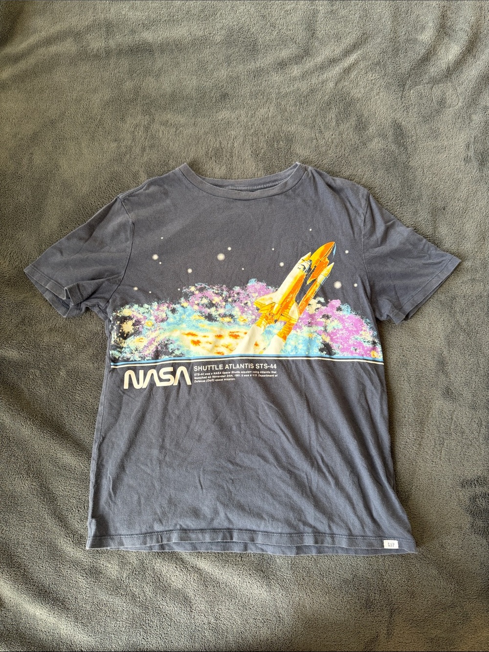 GAP Factory Navy Tee with Yellow Shuttle and Multicolor Space Burst